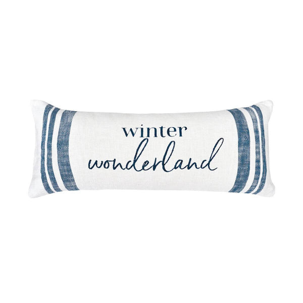Oversized cotton pillow featuring classic stripes and a festive winter message for cozy seasonal décor.