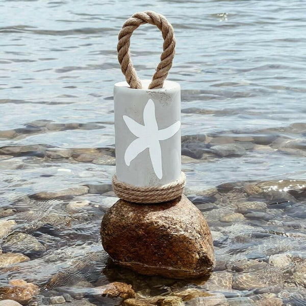 Heavy Concrete Doorstop, Iconic Buoy Door Stopper, White Starfish