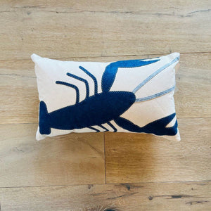 Lobster Lumbar Pillow, Blue on Natural Heavyweight Canvas (14" x 21"), Handstitched