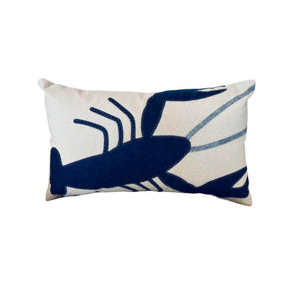 Lobster Lumbar Pillow, Blue on Natural Heavyweight Canvas (14" x 21"), Handstitched