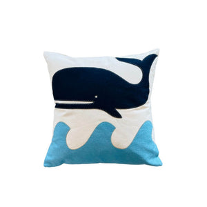 Whale on Wave Pillow, 22”, Handstitched, Heavyweight Cotton Canvas