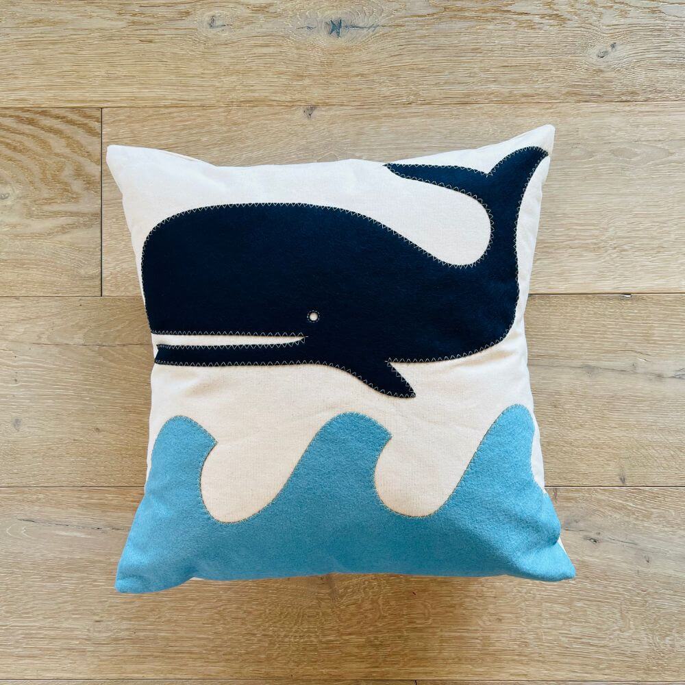 Heritage Whale on Wave Pillow, 22”