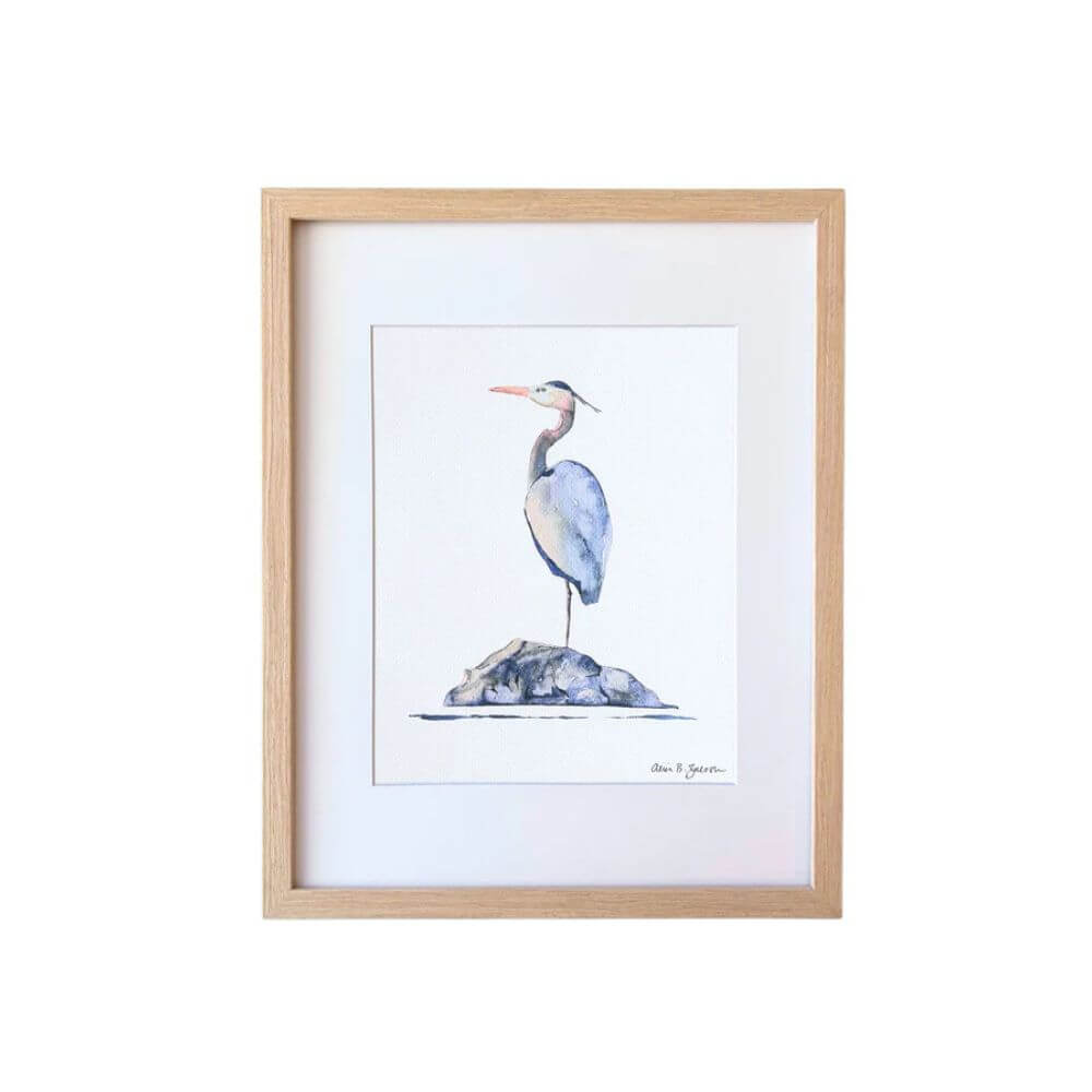 11x14 Framed Blue Heron Print, Coastal Wall Decor