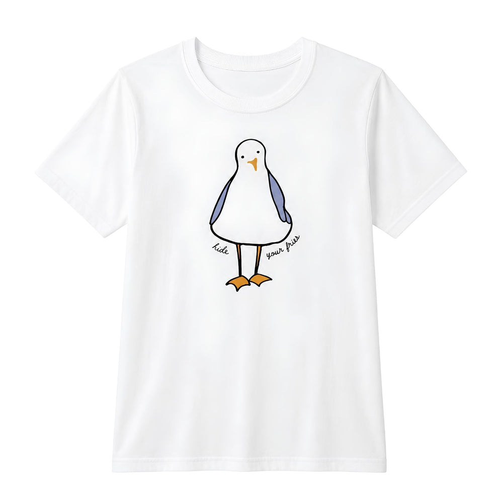 Hide Your Fries Seagull Graphic Tee, Funny Coastal T-Shirt, Seagull Shirt, Beach Graphic Tee, Nautical Gift Shirt