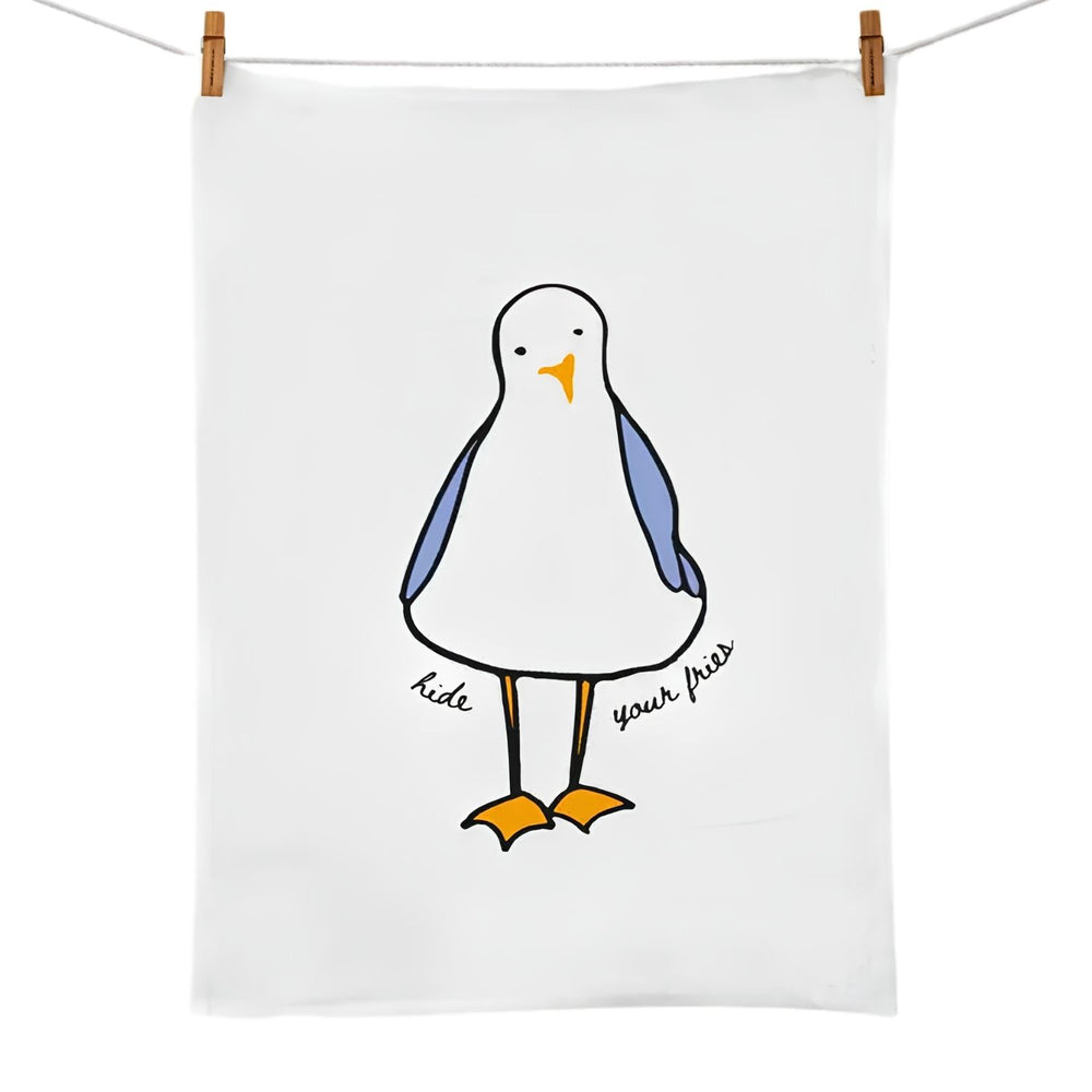 Hide Your Fries Seagull Tea Towel, Funny Kitchen Towel, Coastal Kitchen Decor, Seagull Dish Towel, Beach House Kitchen Gift