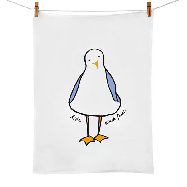 Hide Your Fries Seagull Tea Towel, Funny Kitchen Towel, Coastal Kitchen Decor, Seagull Dish Towel, Beach House Kitchen Gift