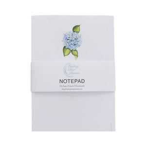 Coastal-style notepad with soft watercolor hydrangeas, beautifully crafted and eco-friendly for everyday notes and reminders.