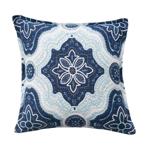 Floral Coastal Throw Pillow, Indigo & Surf (20 × 20), Coastal Decor Pillow with Medallion Print
