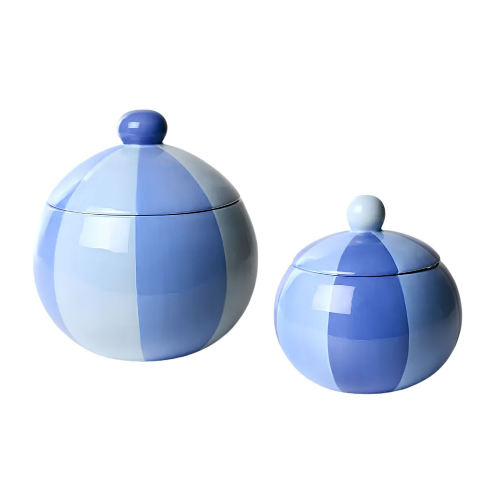 Iris Blue Ceramic Canister Set, Lidded Kitchen Storage Jars, Decorative Cookie Jar Set, Pantry Canisters, Blue Kitchen Decor