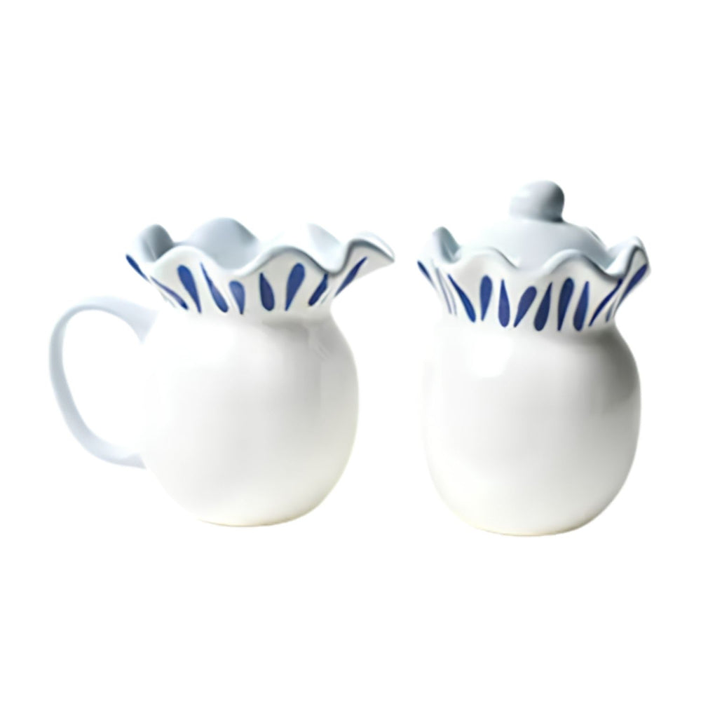 Iris Blue Cream and Sugar Set, Hand-Painted Stoneware Creamer and Sugar Bowl, Coffee Serveware, Coastal Kitchen Decor
