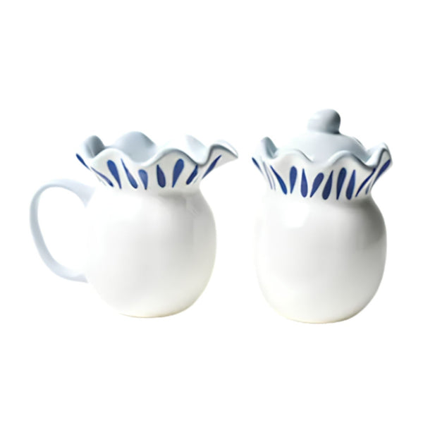 Iris Blue Cream and Sugar Set, Hand-Painted Stoneware Creamer and Sugar Bowl, Coffee Serveware, Coastal Kitchen Decor