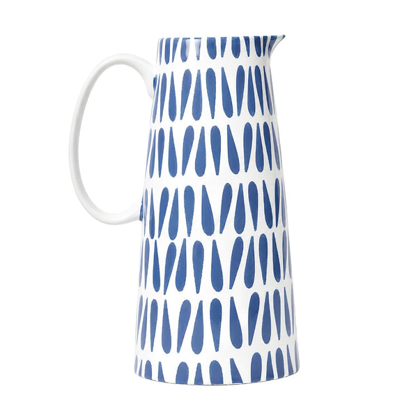 Iris Blue Ceramic Pitcher, Stoneware Water Pitcher, Blue and White Serveware, Decorative Vase, Coastal Home Decor