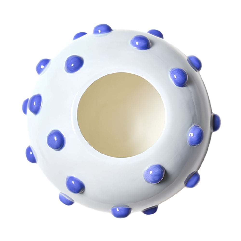 Iris Blue Decorative Vase, Large Round Ceramic Vase, Knobbed Flower Vase, Modern Home Decor, Coastal Table Decor