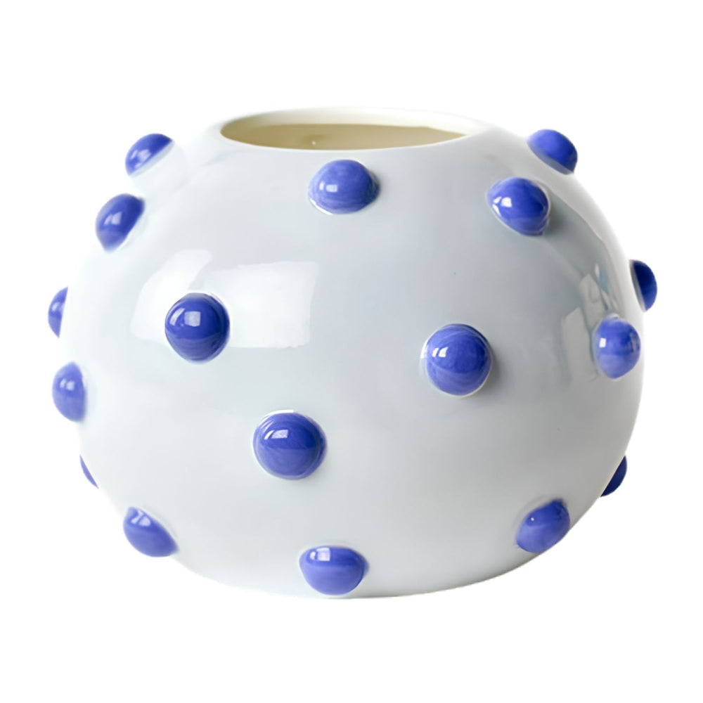 Iris Blue Decorative Vase, Large Round Ceramic Vase, Knobbed Flower Vase, Modern Home Decor, Coastal Table Decor