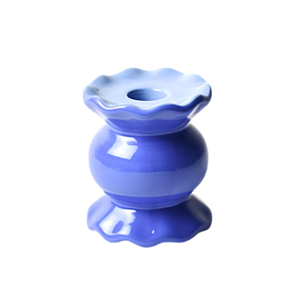 Iris Blue Candle Holder, Small Ceramic Taper Candle Holder, Ruffle Edge Candle Holder, Decorative Candle Holder, Coastal Home Decor
