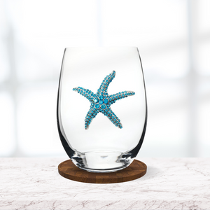 Jeweled Blue Starfish Stemless Wine Glass