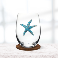 Thumbnail for Jeweled Blue Starfish Stemless Wine Glass