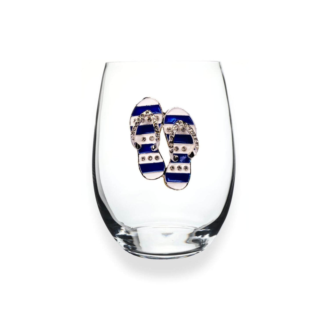 Jeweled Blue and White Flip Flop Stemless Wine Glass