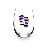 Thumbnail for Jeweled Blue and White Flip Flop Stemless Wine Glass