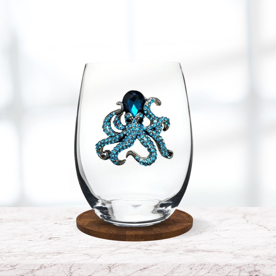 Jeweled Octopus Stemless Wine Glass