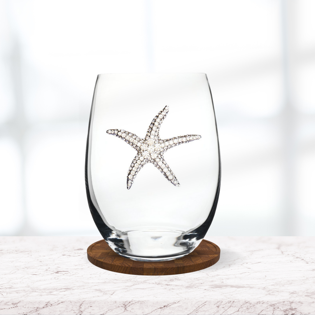 Jeweled Starfish Stemless Wine Glass