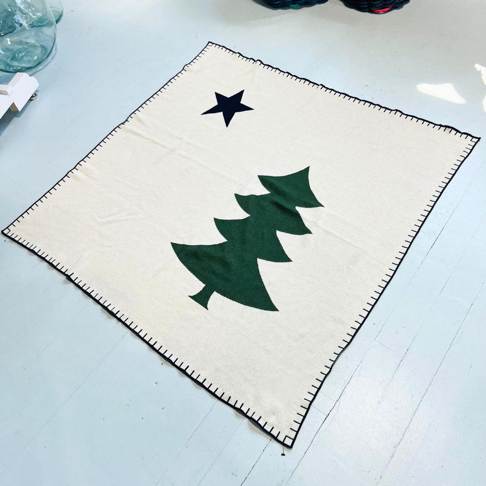 Maine Flag Knit Throw 45 X 45 With Pine Tree And Star Design, Coastal Gifts, Maine Gift Ideas