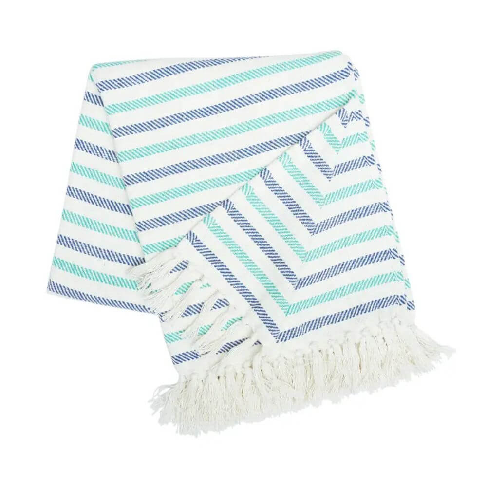 Seabreeze Striped Cotton Throw 50x60, Coastal Blanket, 100% Cotton, Soft & Breathable