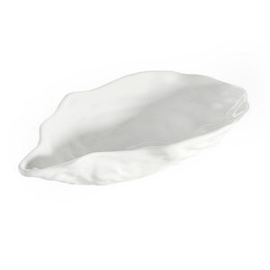 Large white ceramic oyster-shaped serving bowl, 11 inches long
