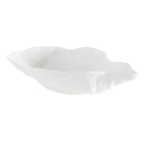 Large white ceramic oyster-shaped serving bowl, 11 inches long
