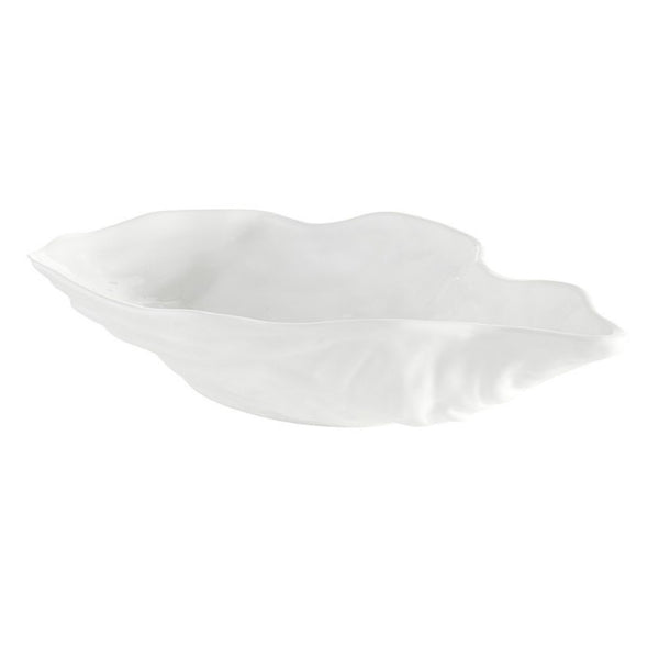 Large white ceramic oyster-shaped serving bowl, 11 inches long