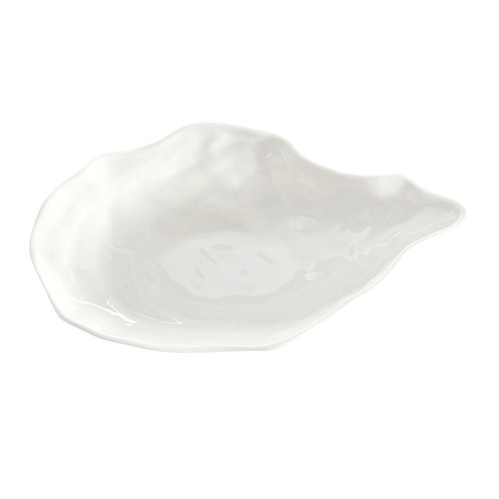 Large white ceramic oyster-shaped serving bowl, 11 inches long