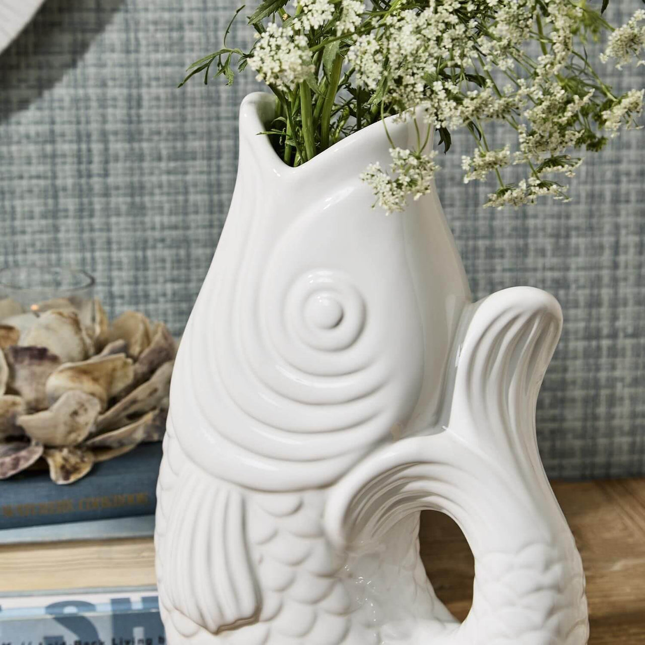 Coastal Catch Fish Flower Vase, White, 12"