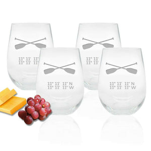 Latitude/Longitude Stemless Wine Glasses, Nautical Design + Coordinates, Set of 4 Drinkware Sets New England Trading Co   