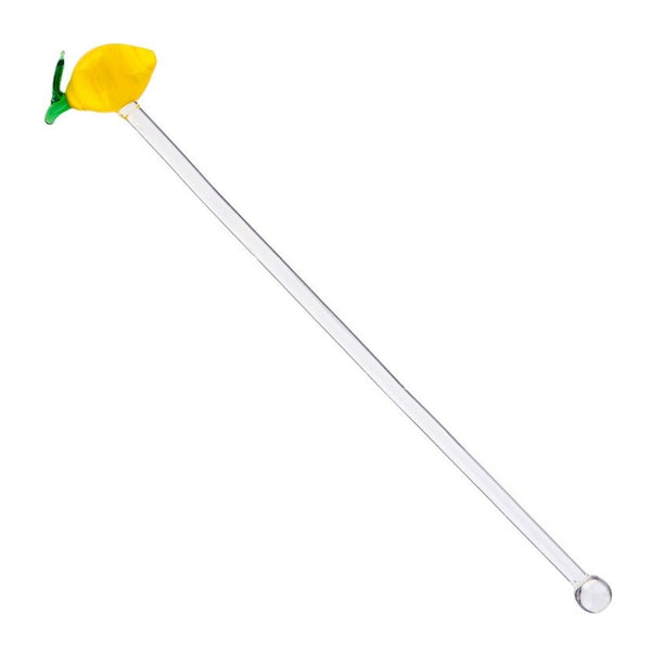 Glass cocktail stir stick with sculpted lemon topper