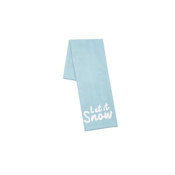 “Let It Snow” Woven Surf Blue Cotton Holiday Towel, Coastal Kitchen Towel