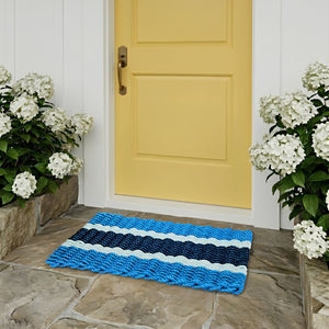 Light Blue, Seafoam, Navy Lobster Rope™ Doormat, Wicked Good Doormats®, Heavy Duty Waterproof Outdoor Door Mat, Coastal Entryway Decor, Beach House Doormat, Modern Coastal Design, Handwoven in Maine