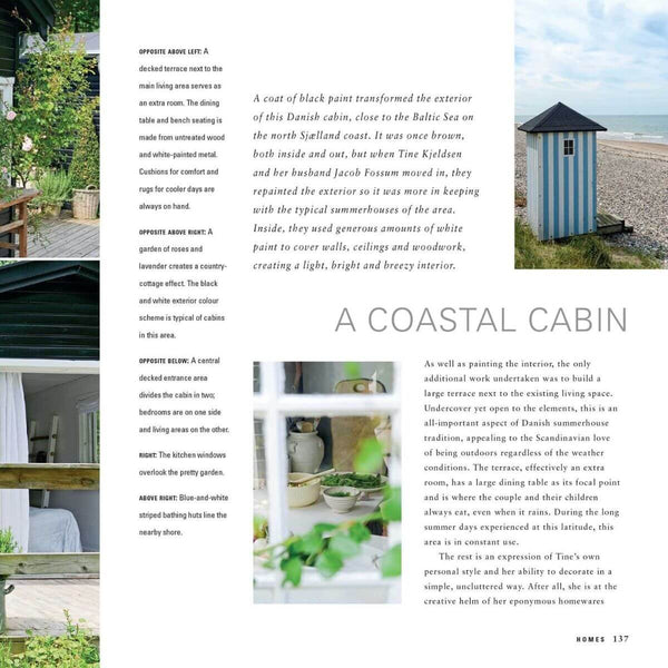 "Living by the Water" Hardcover Book by Sally Hayden, Interior and exterior photos of a coastal cabin