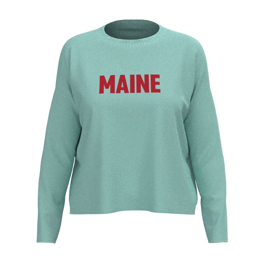 Maine Lobster Icon Sweater In Aqua And Red With Maine Front Print, Maine Coastal Gifts, Maine Clothing