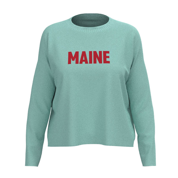 Maine Lobster Icon Sweater In Aqua And Red With Maine Front Print, Maine Coastal Gifts, Maine Clothing