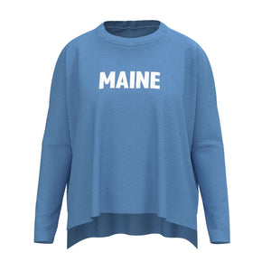 Maine Lobster Icon Sweater In Hydrangea And White With Maine Front Print, Maine Coastal Gifts, Maine Print Sweaters