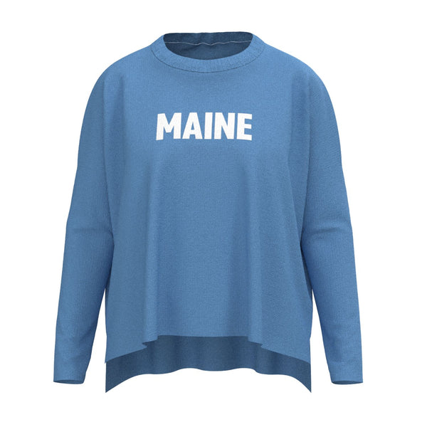 Maine Lobster Icon Sweater In Hydrangea And White With Maine Front Print, Maine Coastal Gifts, Maine Print Sweaters