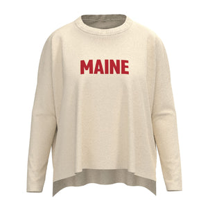 Maine Lobster Icon Sweater In Natural And Red With Maine Front Print, Maine Coastal Gifts, Maine Clothing