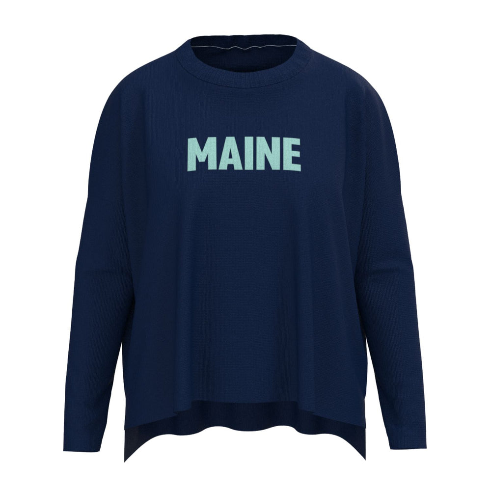 Maine Lobster Icon Sweater In Navy And Aqua With Maine Front Print, Maine Coastal Gifts, Maine Print Sweaters