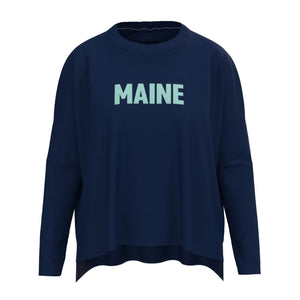 Maine Lobster Icon Sweater In Navy And Aqua With Maine Front Print, Maine Coastal Gifts, Maine Print Sweaters