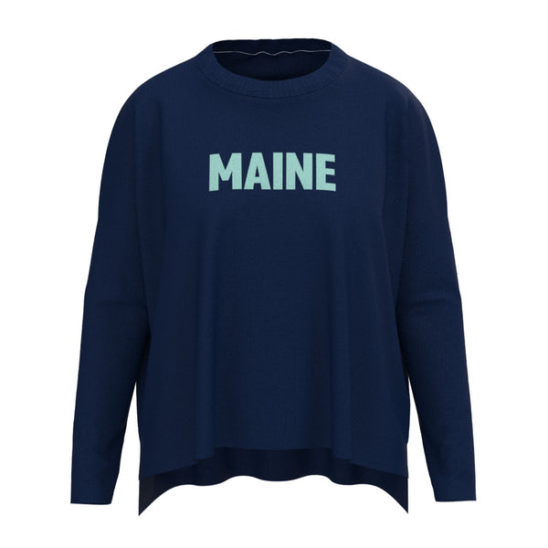 Maine Lobster Icon Sweater In Navy And Aqua With Maine Front Print, Maine Coastal Gifts, Maine Print Sweaters