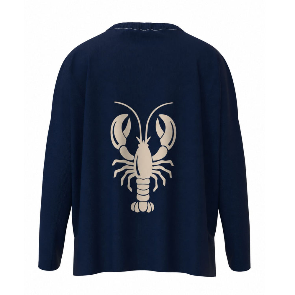 Maine Lobster Icon Sweater In Navy And Natural With Maine Front Print, Maine Coastal Gifts, Maine Clothing, Maine Apparel