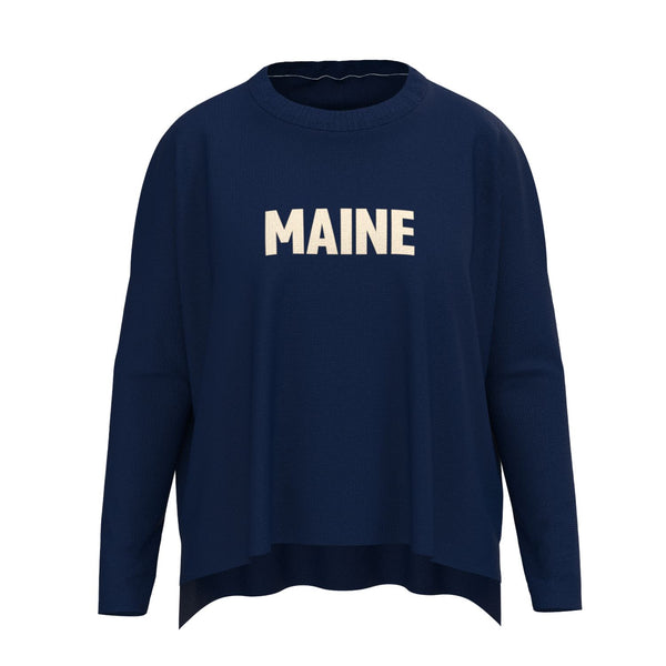 Maine Lobster Icon Sweater In Navy And Natural With Maine Front Print, Maine Coastal Gifts, Maine Clothing, Maine Apparel