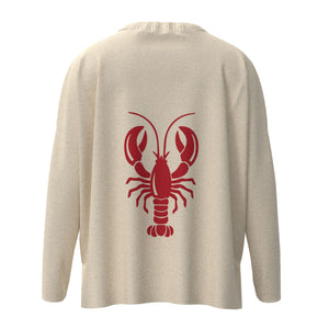 Wells Maine Lobster Icon Sweater In Natural And Red With Red Lobster Back Graphic, Maine Nautical Gifts, Maine Clothing, Maine Apparel