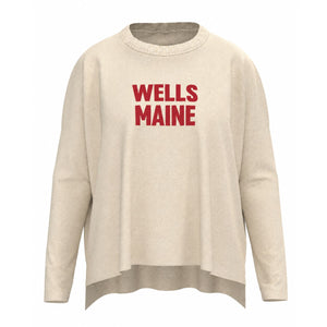 Wells Maine Lobster Icon Sweater In Natural And Red With Wells Maine Front Print, Maine Coastal Gifts, Maine Clothing, Maine Apparel