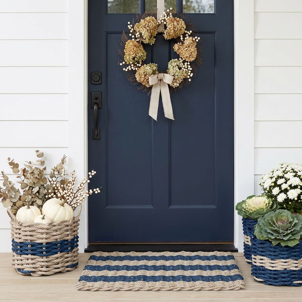 Sand & Navy Cabana Stripes Outdoor Doormat, Wicked Good Doormats Outdoor Mat, Lobster Rope™ Doormat, All Weather Mats, Woven Door Mat from Nautical Rope, Front Door Welcome Mats